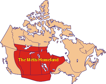 Karte von Kanada mit der
                          Einzeichnung der Metis-Nation