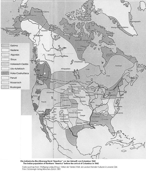 Karte mit den Primrnationen vor 1492 / map with primary
          nations / natives before 1492