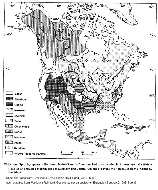 Karte der Sprachgruppen der Primärnationen in Nord- und
Mittel-"Amerika" vor 1492 / map with native language
groups in North and Central "America" before 1492 Karte der Sprachgruppen der Primärnationen in Nord- und
Mittel-"Amerika" vor 1492 / map with native language
groups in North and Central "America" before 1492