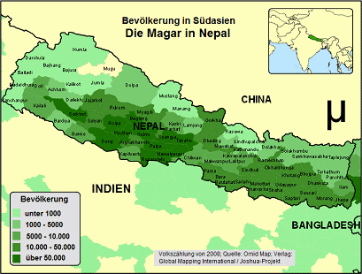 Karte der Ethnie der Magar in Nepal