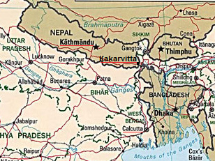 Map of India and
                          Nepal with the border town of Kakarvitta