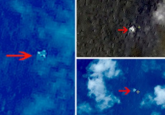 Angebliche Satellitenfotos mit
              Teilen der Boeing 777 im Meer