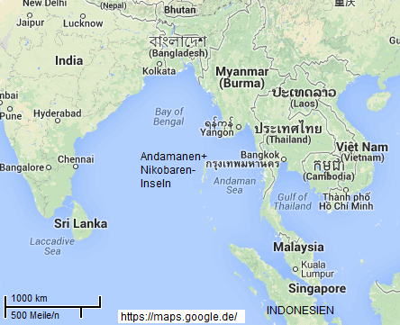 Karte mit Malaysia, Thailand,
              Indien und den Andamanen-Inseln