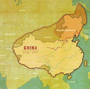 China:
                        Hauptgebiet unter Quianlong im Vergleich zum
                        heutigen China
