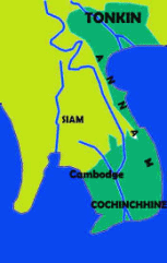 Karte:
                        Tonkin / Tonking, Annam, Cochinchina, Kambodscha
                        und Siam / Tailand