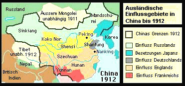 Karte: China
                1912: Einflusssp�hren F, GB, D, Japan und Russland