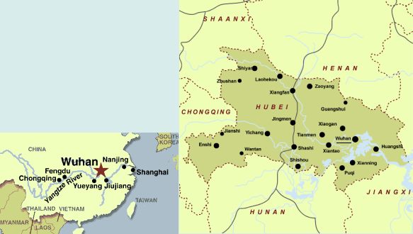 Karte:
                  Position von Wuhan, Provinz Hubai