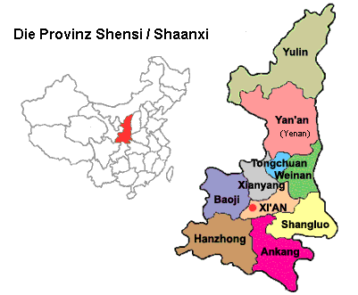 Shensi / Shaanxi
                        mit Yenan / Yanan, Karte