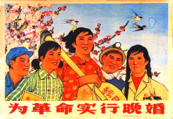 Plakat zur Geburtenkontrolle in China ohne
                        Datum: Heirate sp�t f�r die Revolution