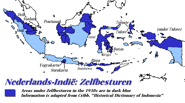Map of Indonesia in the last
                                  colonial times of Dutch East Indies
                                  showing autonomy - Holland
                                  colonialism, Nederlands-Indi�; Delf,
                                  Asahan, Siak, Pontianak, Kutai
                                  Ternate, Tidore, Buton, Wajo, Bima,
                                  Sumbawa, Surakarta, Yogyakarta