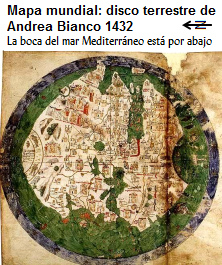 Disco terrestre de Andrea Bianco 1432. Este
                        es arriba, la boca del mar mediterr�neo es
                        abajo