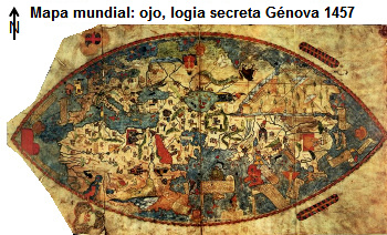 Mapa mundial en forma de un ojo, logia secreta de
                G�nova 1457