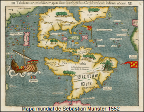 mapa mundial de Sebastian M�nster 1552: Eso es el
                  primer mapa con "Am�rica" sin conexi�n con
                  Asia