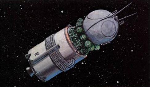 Un modelo "Vostok 3" en el
                      espacio, ejemplo de un dibujo. Las entradas tienen
                      tama�os diversos, as� son dibujados falsamente.