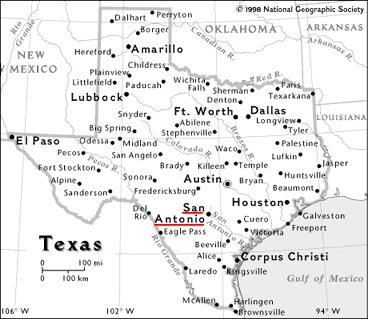 Mapa
con San Antonio en Texas, cerca de Houston Mapa con San
Antonio en Texas, cerca de Houston