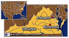 Mapa con la
posición de Arlington en el estado federal de
Virginia Mapa con la posición de Arlington en el
estado federal de Virginia