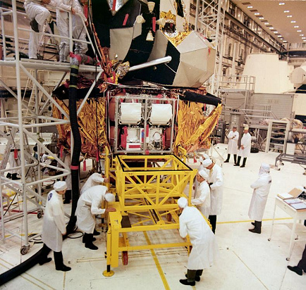 Training zu Apollo 15, Foto-Nr. 71-HC-682:
                        Das zusammengefaltete Mondauto LRV wird
                        "eingepackt", April 1971ca.