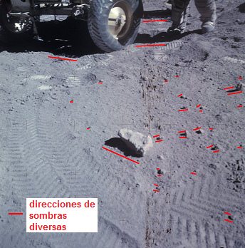 Apolo 16 falso, foto de la NASA no.
                        AS16-116-18660: El "astronauta" Duke
                        con el "veh�culo lunar" Rover LRV, un
                        caos de sombras