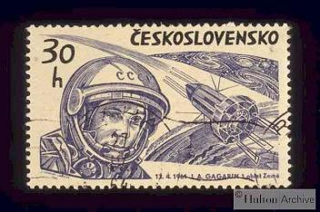 Gagarin
                            cult: Gagarin on a stamp of the Eastern
                            block, e.g. CSSR.