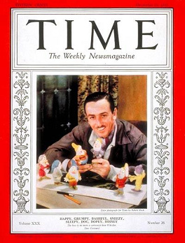 Walt Disney on the title
                        page of "Time", 27 Dec 1937.