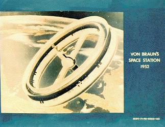 1952: Wernher von Braun's ring formed
                          space station, painting 1952.