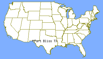 Map of the
              "USA" with the position of Fort Bliss (Texas)