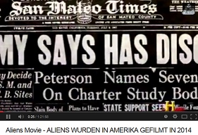 San Mateo Times von 1947 berichtet �ber
                        eine fliegende Untertasse in Rosswell