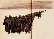 Bild rechts: Der Russlandfeldzug unter Hitler
                    endete in einem Desaster. Die Rote Armee war nicht
                    mehr so schwach wie gegen Finnland, Hitler und die
                    Gener�le konnten sich auf keine einheitliche Taktik
                    einigen, und der Sibirische Winter ist der treue
                    Verb�ndete Russlands bei Kriegen. Da die nazistische
                    Kriegslogik nur Sieg oder Niederlage kannte und
                    Hitler immer propagierte, dass es �ber Deutschland
                    kein "zweites Versailles" geben sollte,
                    st�rzte er das gesamte 3.Reich in den Untergang. Die
                    "Wunderwaffen" flogen nie...
