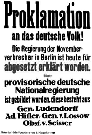 Plakat der Regierung
                        Hitler, Ludendorff, Lossof und Seisser, das die
                        alte Regierung f�r abgesetzt erkl�rt