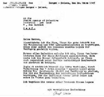 Brief des Judenältesten Josef Weiss aus
                        dem KZ Bergen-Belsen