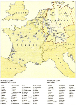 Karte mit Deutschland,
                        Frankreich und Belgien mit Eisenhowers
                        Todeslagern
