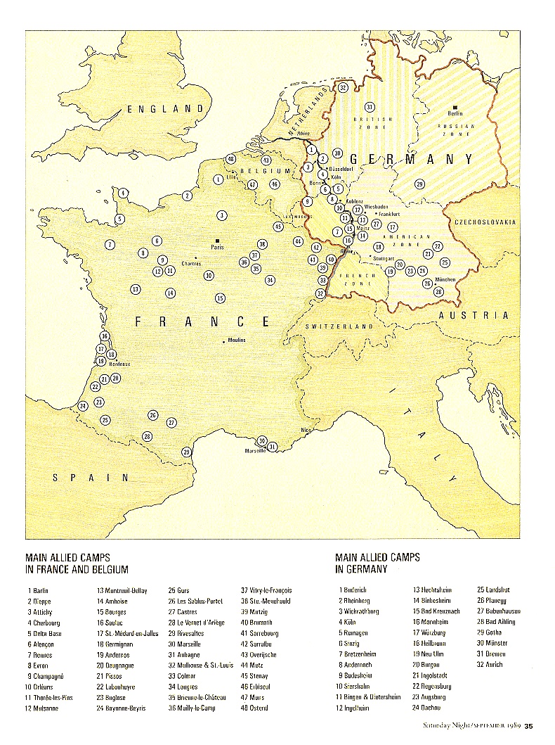 Campos de la muerte de Eisenhower
                        (Eisenhower's Death Camps) , mapa con los campos
                        de la muerte en Alemania, Bélgica y Francia
