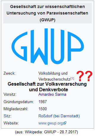Die GWUP-L�ge mit
                          "Volksbildung und Verbraucherschutz"
                          - verbreitet durch die CIA-Wikipedia