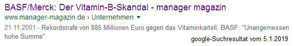 Im MERCK-Bayer-Skandal wegen
                  Preisabsprachen mit Vitamin B-Pr�paraten wurde 2001
                  das Urteil gesprochen