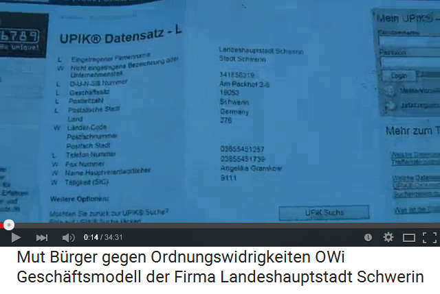 Der Eintrag beim Firmenregister upik: Das
                  Gericht Schwerin ist als private Firma
                  "Landeshauptstadt Schwerin" eingetragen