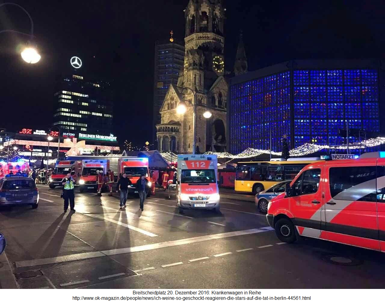 Die
                                Krankenwagen standen am Breitscheidplatz
                                in Reihe, aber die Verletzten waren
                                Schauspieler und Tote gab es NICHT