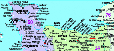 Karte mit Position Cotentin
                                und Dives