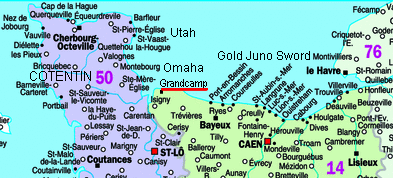 Karte mit
                  den Positionen Cotentin und Grandcamp