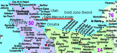 Karte mit den Positionen
                                von Cotentin und den
                                Saint-Marcouf-Inseln
