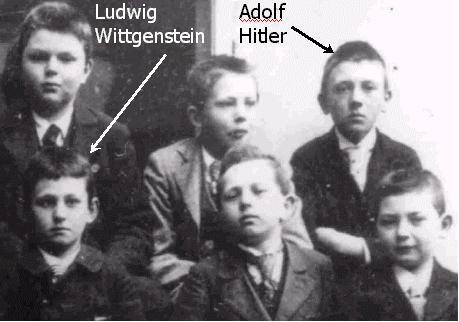Hitler's class photo of 1901 as a 12
                            years old school boy. He was with Ludwig
                            Wittgenstein in the same school desk.