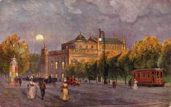 Vienna,
                          teatro "Burgtheater" 01, vista con
                          tranv�a en 1910 apr.