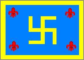 1907: la bandera de
                        esv�stica del orden de caballeros templarios
                        seg�n Mund con margen amarillo en fondo celeste
                        con 4 lirios rojos en las esquinas