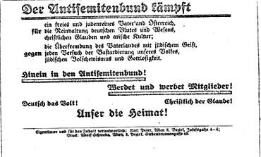 Anti-Semitic association (German:
                            Antisemitenbund), flyer