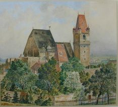 Hitler watercolor: castle church of
                              Perchtoldsdorf, in 1911 appr.