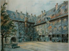 Acuarela de Hitler: patio de la
                          residencia vieja en M�nich 1914