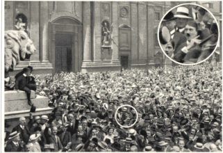 1 August 1914: Adolf Hitler on a
                              demonstration on Odeon Square in Munich,
                              portrait