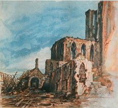 Hitler watercolor: ruins of Mesen /
                              Messines, 1914
