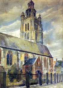 Acuarela de Hitler: iglesia de San Michel
                          (St.Michiels) en Roeselaere en Flandes 1916