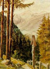 1923-1925 appr.: Hitler watercolor
                              with mountain scene with Christian cross
                              at the wayside