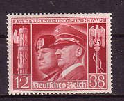 Stamp with Hitler and Mussolini of
                            1941, Text: "Two Folks, one Fight.
                            German Empire" (German: "Zwei
                            Vlker - ein Kampf. Deutsches Reich")
